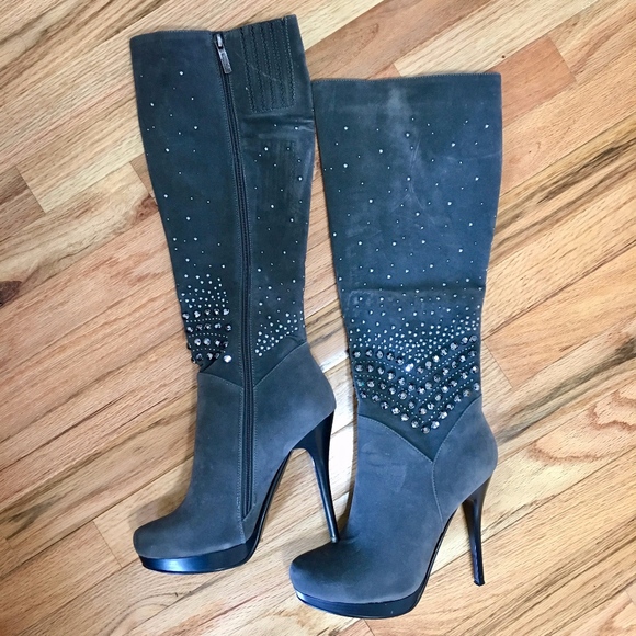 Nancy Li Shoes - Gray Suede Crystal Platform Boot by Nancy Li Sz 8